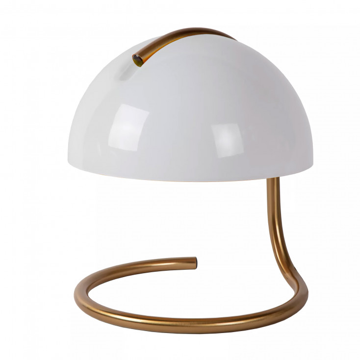 Lampada da tavolo di design con struttura in metallo e diffusore in vetro