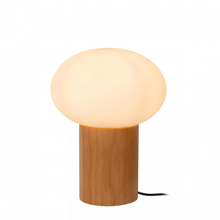 Lampada da tavolo grande con base in legno e diffusore in vetro opalino