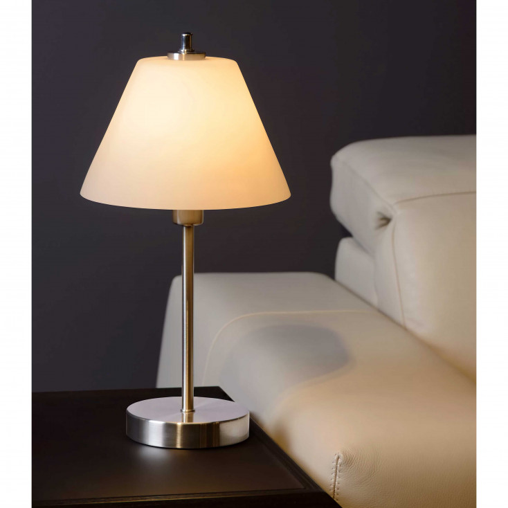 Lampada da tavolo in metallo e paralume in vetro con luce dimmerabile a 3 step