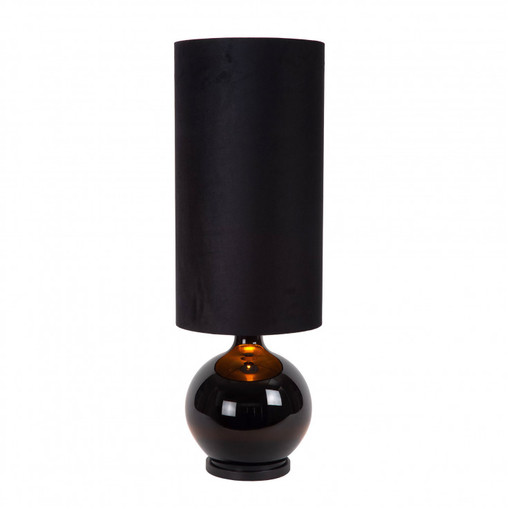 Lampada da tavolo in vetro dal design moderno con diffusore alto in tessuto