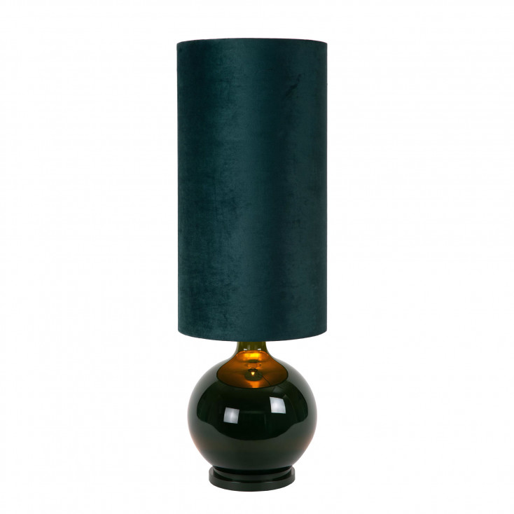 Lampada da tavolo in vetro dal design moderno con diffusore alto in tessuto