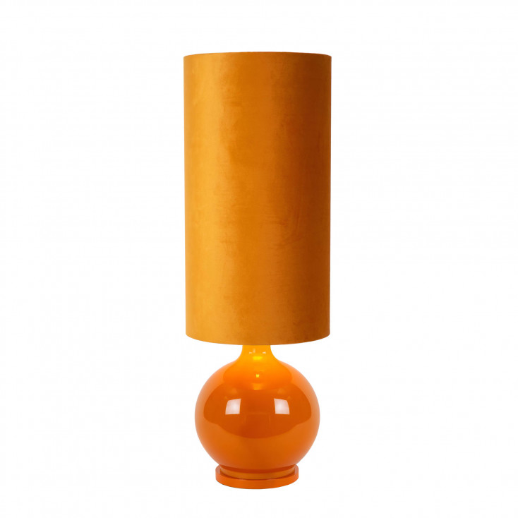 Lampada da tavolo in vetro dal design moderno con diffusore alto in tessuto