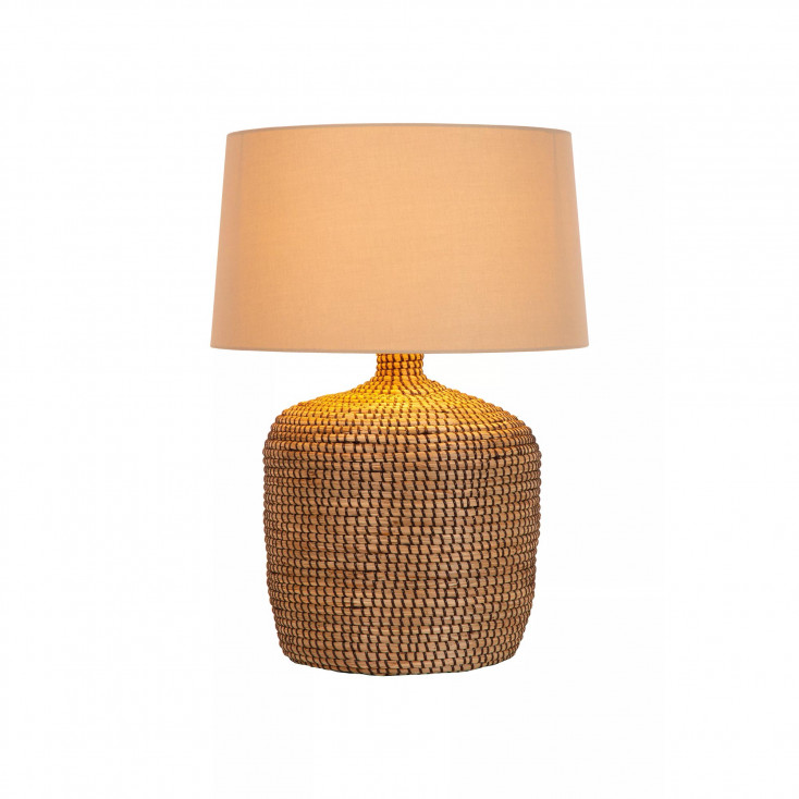 Lampada da tavolo moderna base in rattan e diffusore in tessuto