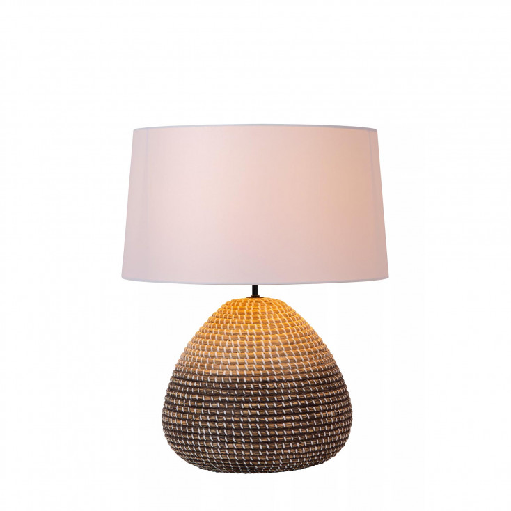 Lampada da tavolo moderna con base in rattan e diffusore in tessuto