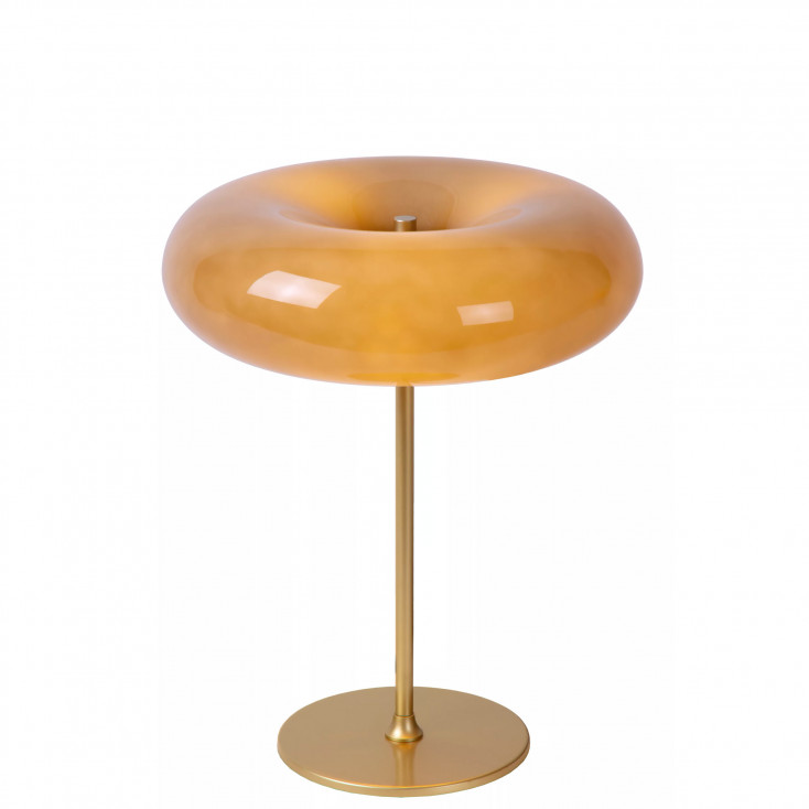 Lampada da tavolo moderna con struttura in metallo e diffusore in vetro