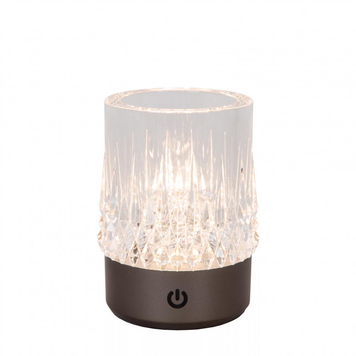 Lampada da tavolo ricaricabile in metallo e diffusore a led in acrilico
