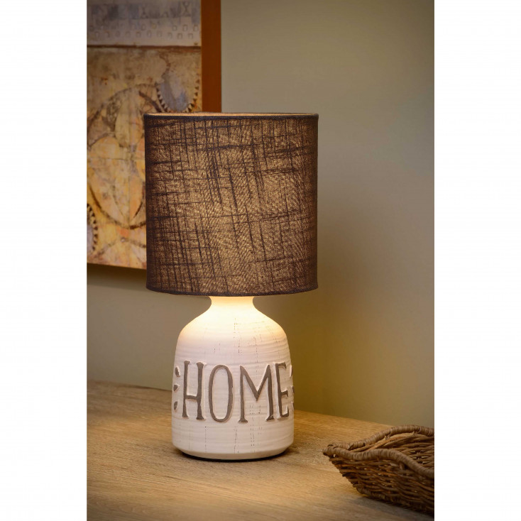 Lampada da tavolo shabby chick con struttura in ceramica e diffusore in cotone