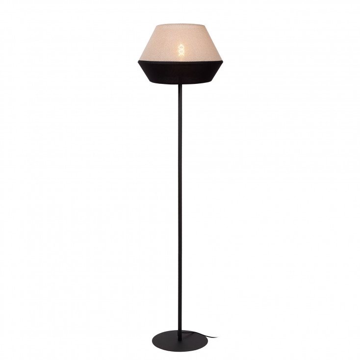 Lampada da terra con base in metallo e diffusore in lino