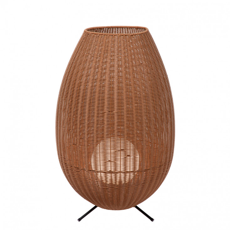 Lampada da terra da esterno a led ricaricabile con diffusore in rattan