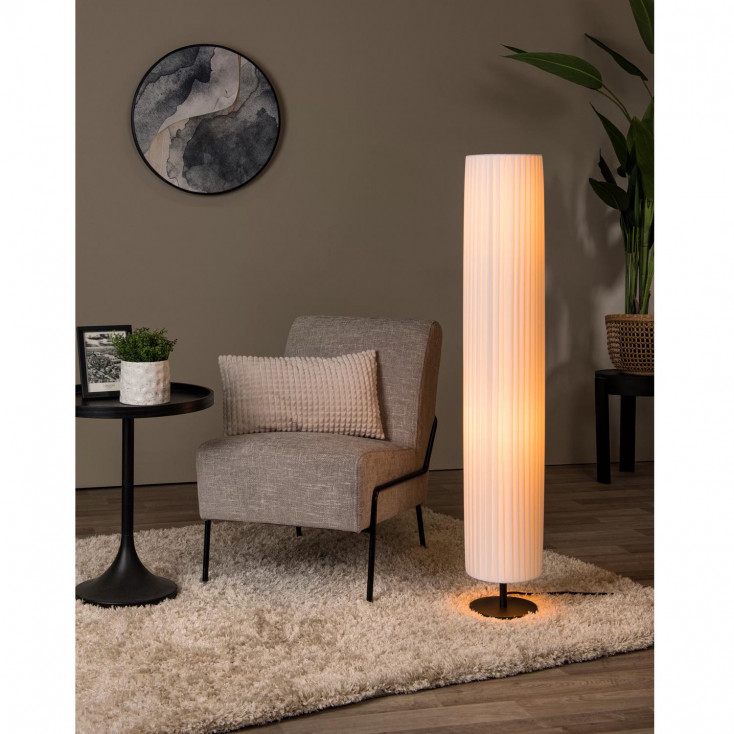 Lampada da terra moderna in metallo con diffusore a cilindro in tessuto