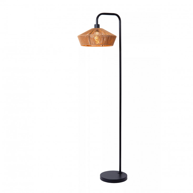 Lampada da terra moderna in metallo con diffusore in rattan