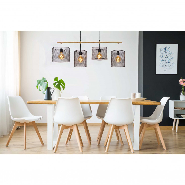 Lampada a sospensione lineare con 4 diffusori a rete in metallo