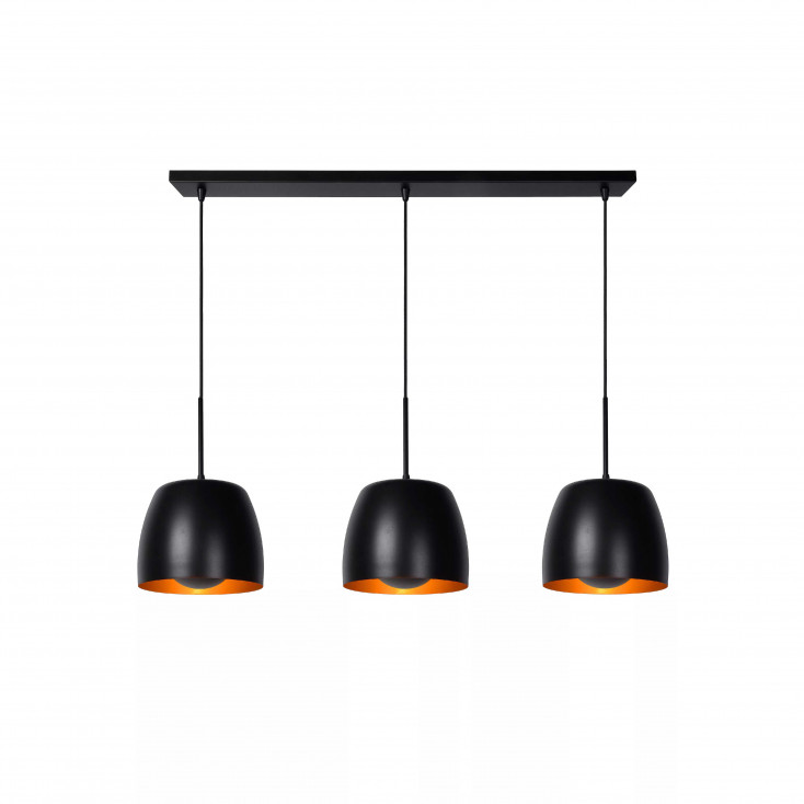 Lampada a sospensione lineare con tre diffusori dal design moderno in metallo