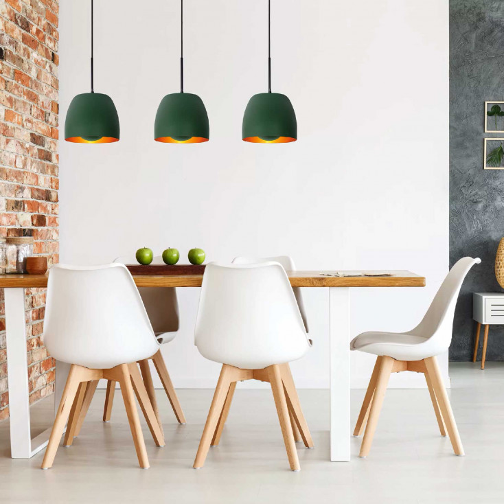 Lampada a sospensione lineare con tre diffusori dal design moderno in metallo