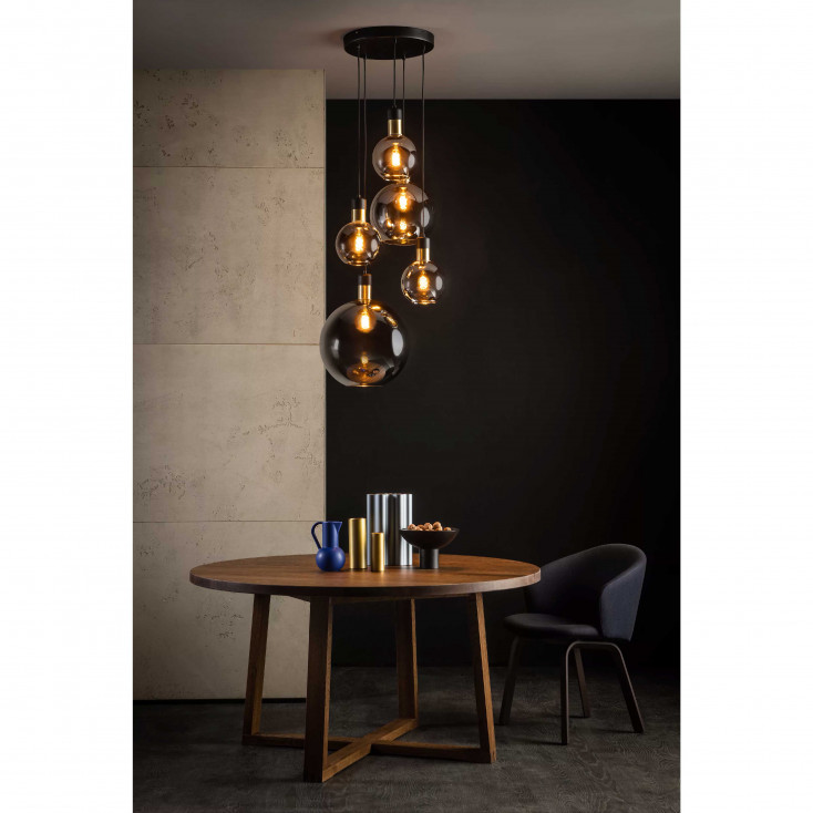 Lampada a sospensione moderna rotondo in metallo e cinque diffusori in vetro