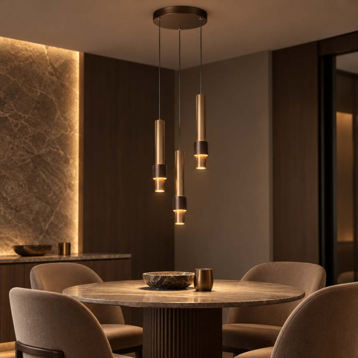 Lampadario moderno in metallo con 3 diffusori pendenti tubolari a LED