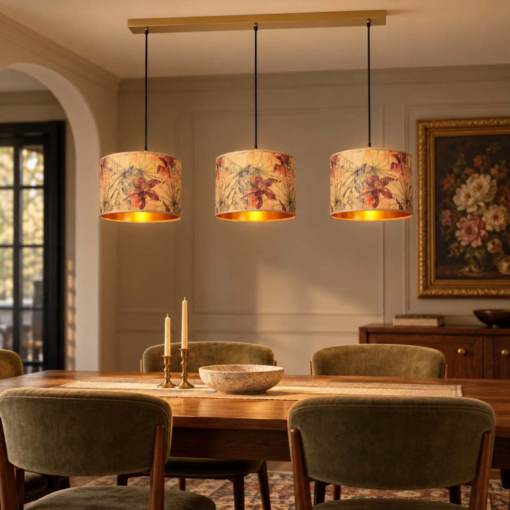 Lampadario moderno lineare con 3 diffusori pendenti in bambù