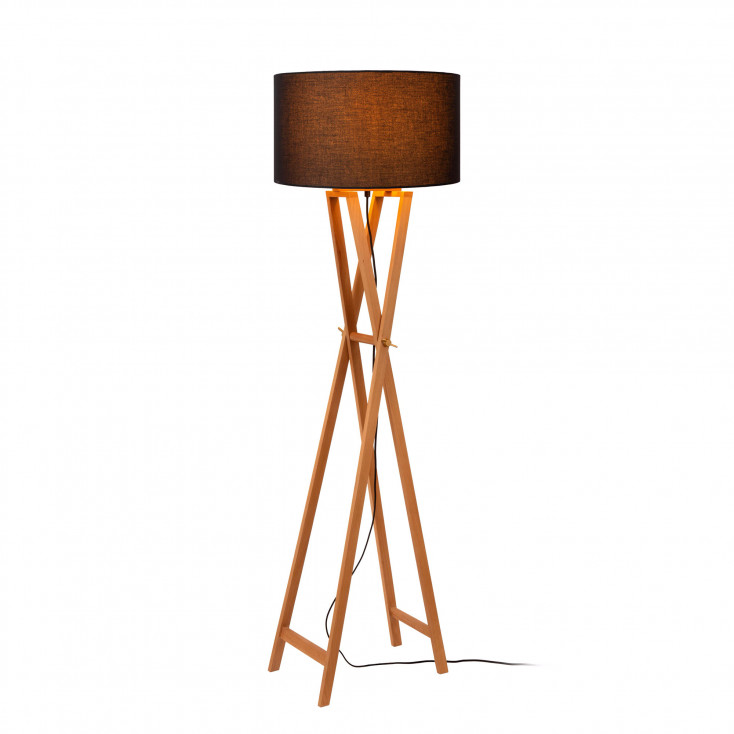 Piantana di design con struttura in legno e diffusore in lino