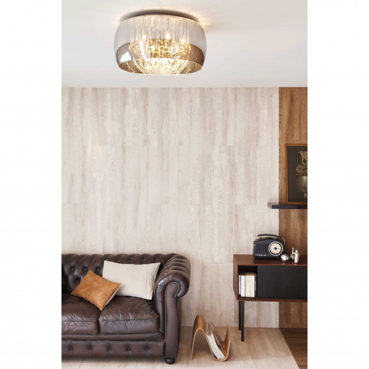 Plafoniera da soffitto struttura grande in metallo e diffusore rotondo in vetro