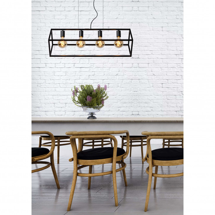 Sospensione con 4 lampadine con struttura in metallo dalle linee moderne