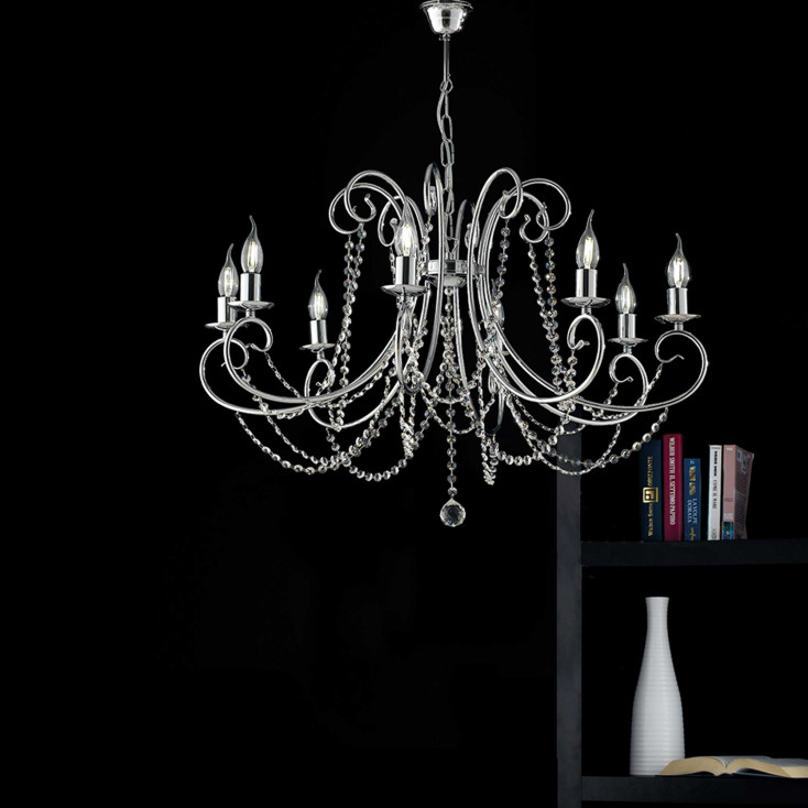 Lampadario in metallo 5 luci con strass in cristallo
