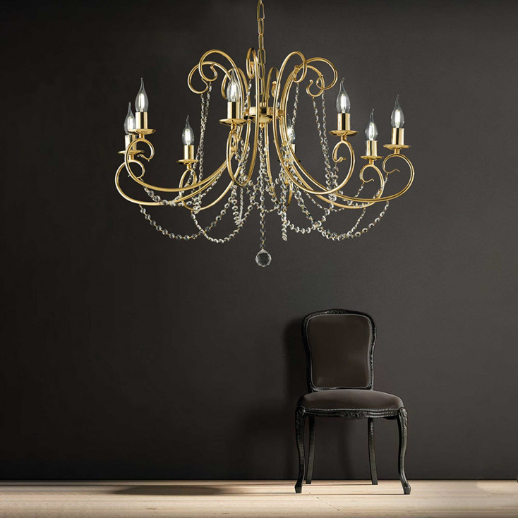 Lampadario classico in metallo 8 luci con strass in cristallo