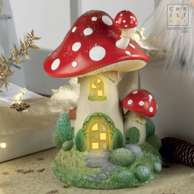 Decorazione natalizia casa di natale a forma di fungo con LED