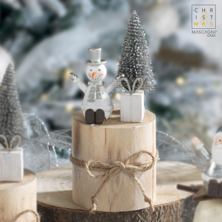 Decorazione natalizia tronchetto con Pupazzo di Neve