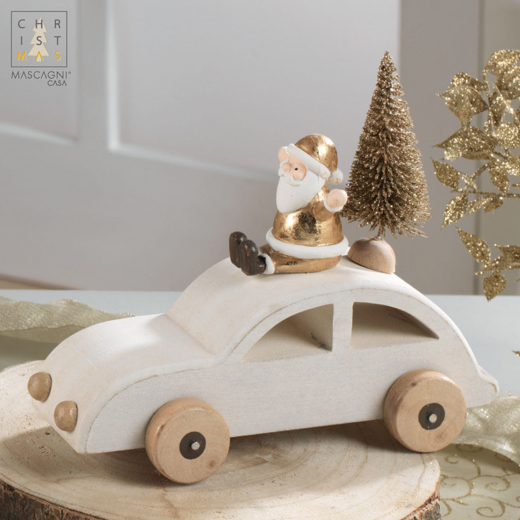 Decorazione per la tavola con macchina e babbo natale