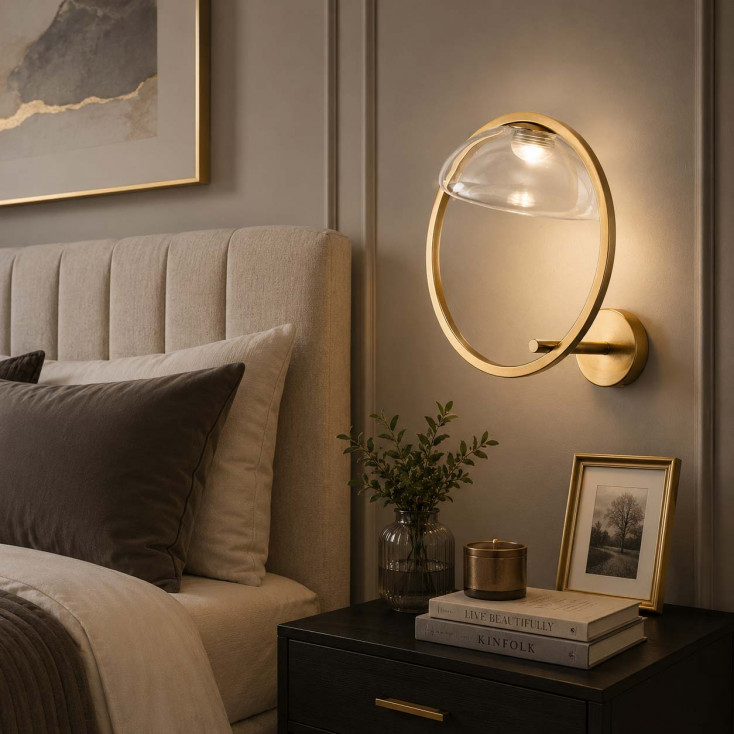 Applique da parete LED struttura elegante in metallo e diffusore in vetro