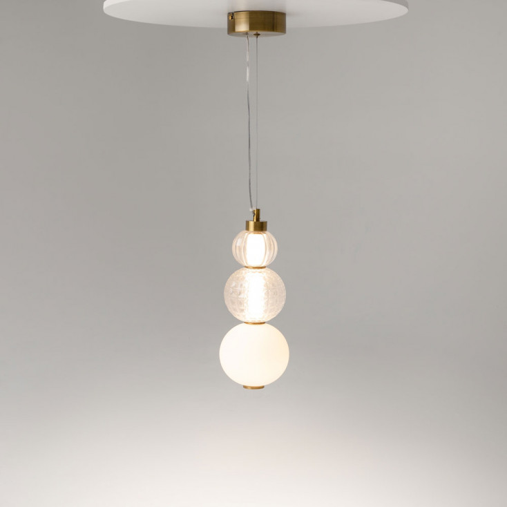 Lampada a LED a sospensione con struttura in metallo con diffusore in vetro