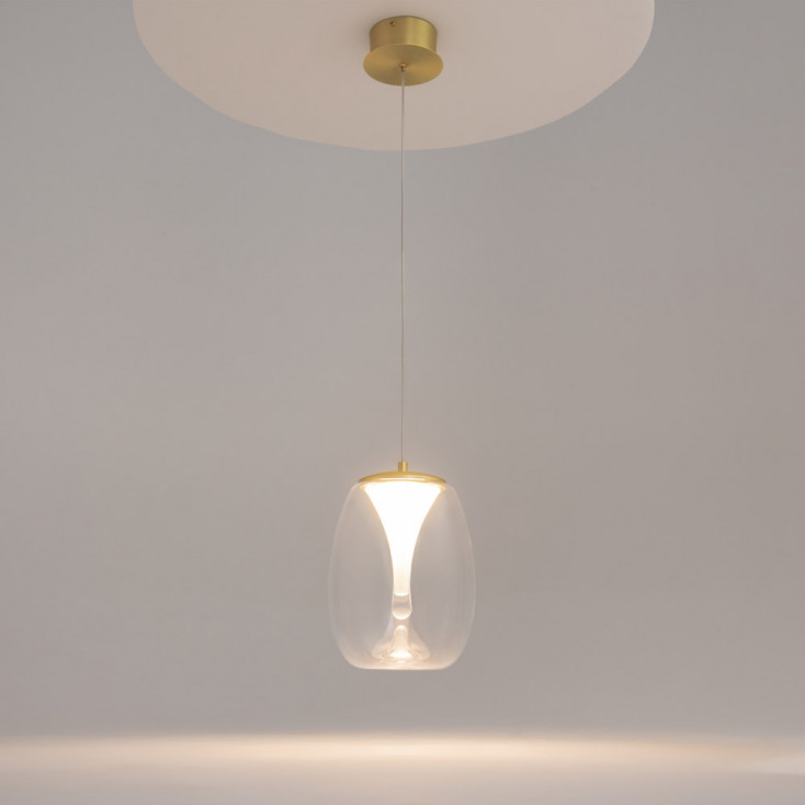 Lampada a sospensione a LED con pendente singolo e diffusore in doppio vetro