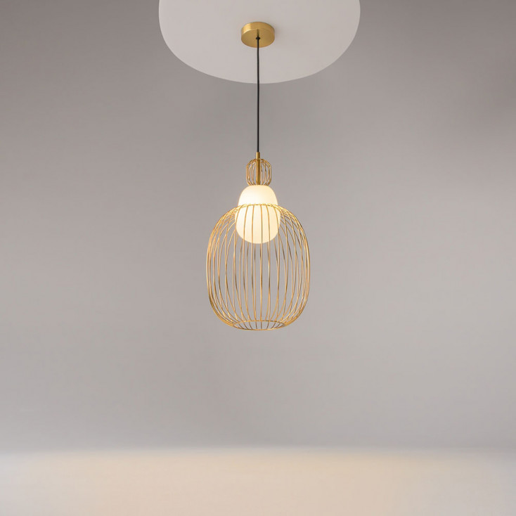 Lampada a sospensione con struttura in metallo moderna e diffusore in vetro