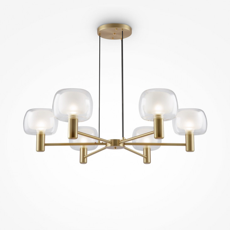 Lampadario dal design elegante in metallo e diffusori in vetro