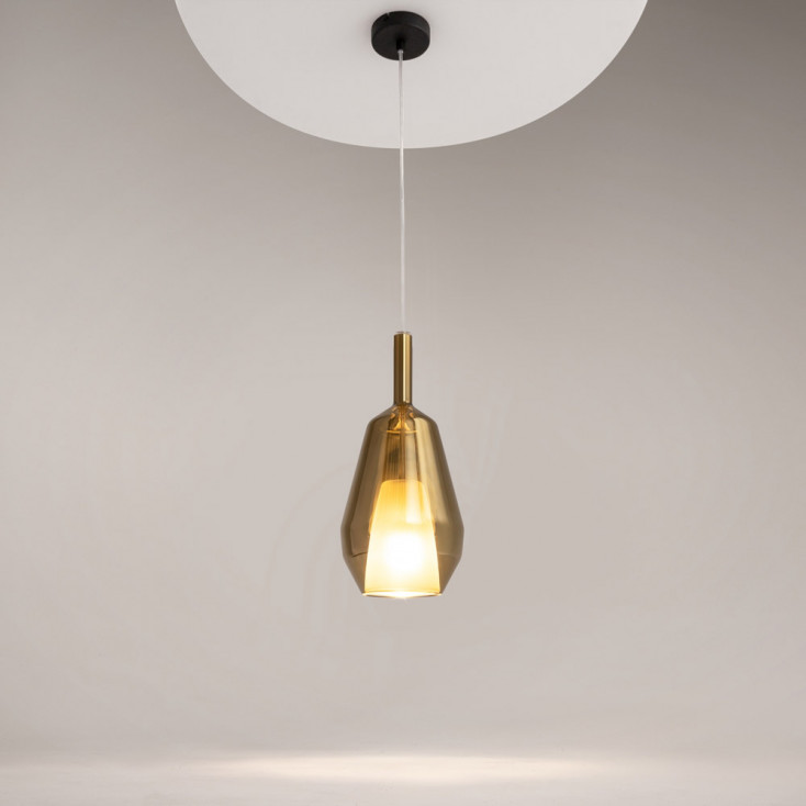Lampada a sospensione dal design moderno in metallo e diffusore in doppio vetro