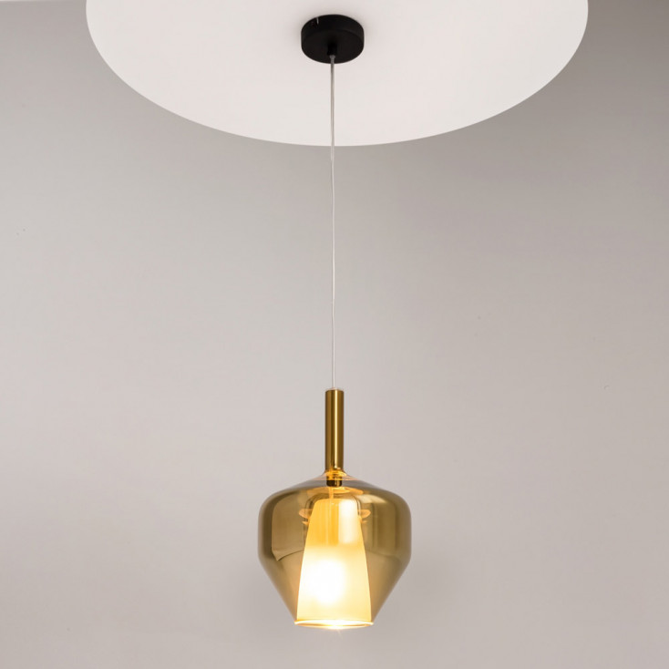 Lampada a sospensione moderna in metallo e diffusore in doppio vetro