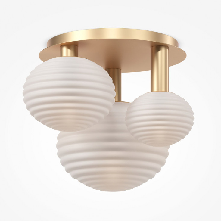 Lampada da soffitto moderna con struttura in metallo e 3 diffusori in vetro