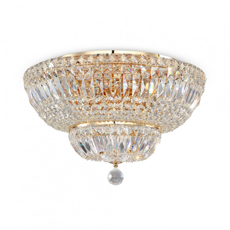 Lampadario con montatura in metallo e cristallo taglio diamante