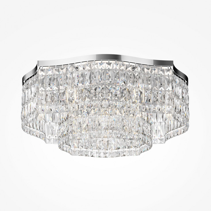 Lampadario da soffitto grande in stile classico in metallo con pendenti in vetro