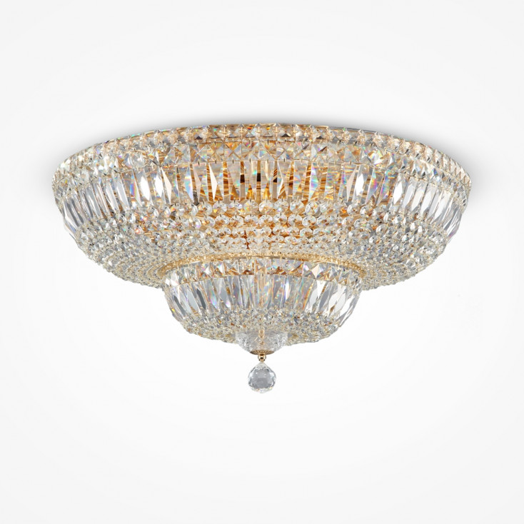 Lampadario grande in metallo e dettagli in cristallo taglio diamante