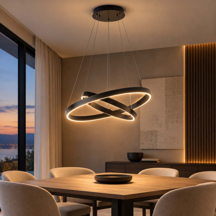 Lampadario moderno in alluminio con doppio diffusore a led ad anello