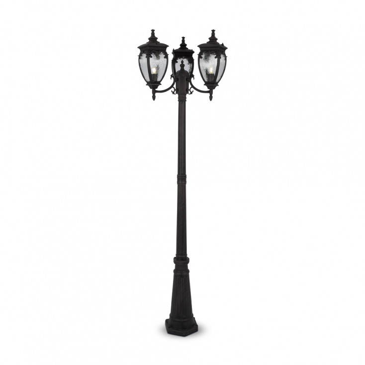 Lampione da giardino con struttura in alluminio e 3 diffusori in vetro