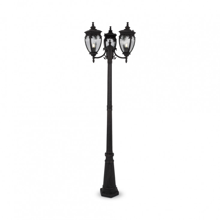 Lampione da giardino con struttura in alluminio e 3 diffusori in vetro
