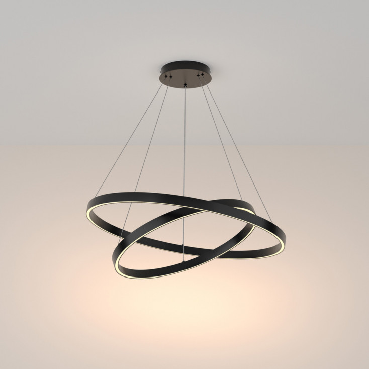 Sospensione a LED con due diffusori a cerchi regolabili in alluminio