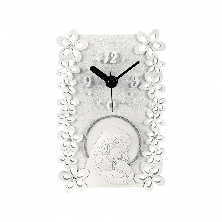 Bomboniera Battesimo - Orologio con Maternità e Fiori