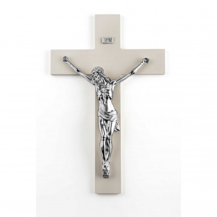 Crocifisso da parete medio dalle linee moderne e con cristo argentato 24x34