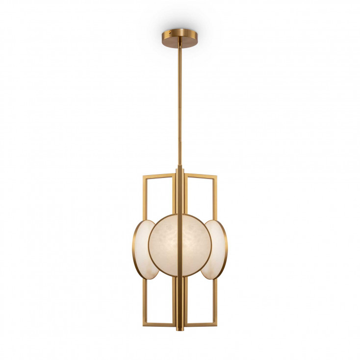 Lampada a sospensione piccola struttura in metallo dorato dalle linee moderne