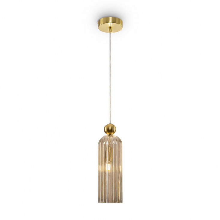 Lampada a sospensione con singolo diffusore in vetro dalle linee moderne