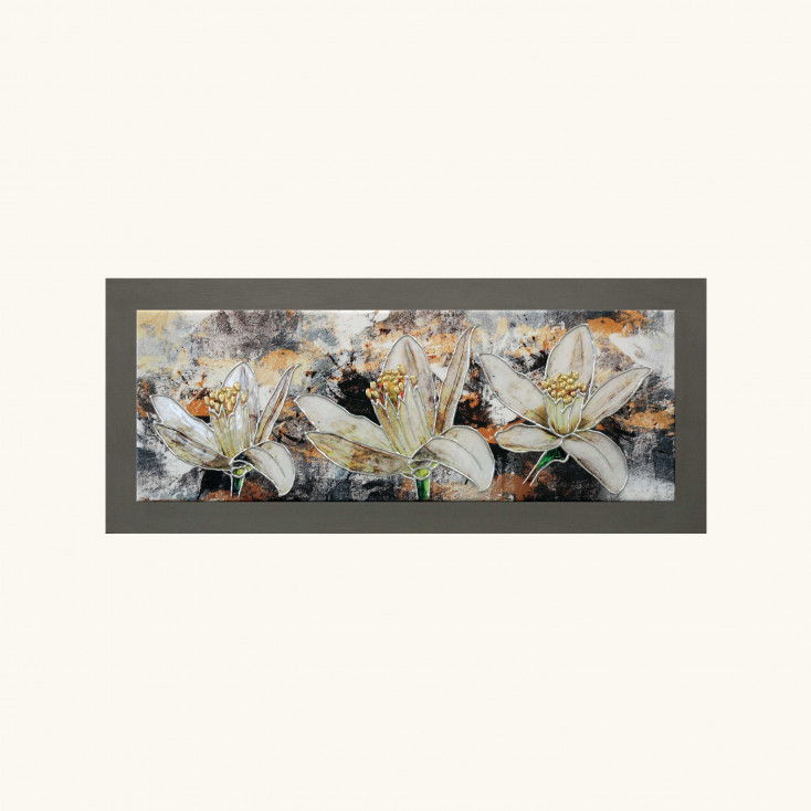 Quadro moderno in legno tema floreale in rilievo dettagli in argento