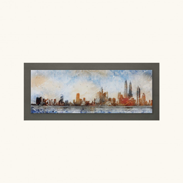 Quadro tema moderno skyline in rilievo in legno dettagli in argento